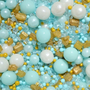 Espolvorear OCEAN BREEZE MIX Sprinkles para decoración de cupcakes, pasteles, postres, espolvoreos de grado alimenticio en colores azul y dorado para bebés, tema de playa