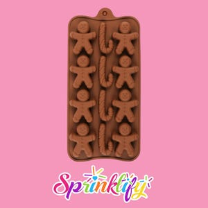 SPRINKLIFY Christmas Variety Mold, Candy Cane & Gingerbread Candy Mold, Silicone Chocolate Mold, Mini Soap Mold, Holiday Mold, Gummies Mold