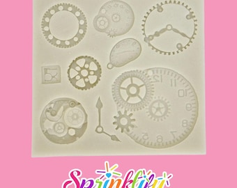 SPRINKLIFY Clock Mechanism Mold, Silicone Fondant Mold, Clock Parts Mold, Dials & Hands, Watch Mold, Chocolate Mold, Cupcake Decoration