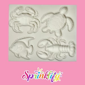 SPRINKLIFY Ocean Creatures Mold, Crab, Sea Turtle, Fish, Lobster Silicone Mold, Beach Theme, Under the Sea Mold, Mermaid Cake Decor image 1