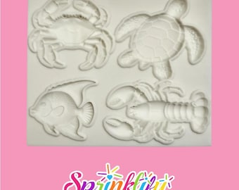 SPRINKLIFY Ocean Creatures Mold, Crab, Sea Turtle, Fish, Lobster Silicone Mold, Beach Theme, Under the Sea Mold, Mermaid Cake Decor