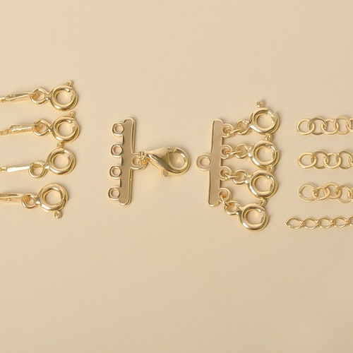 2 Strand 14K 18K Solid Gold Clasp Layered Necklace Spacer Etsy