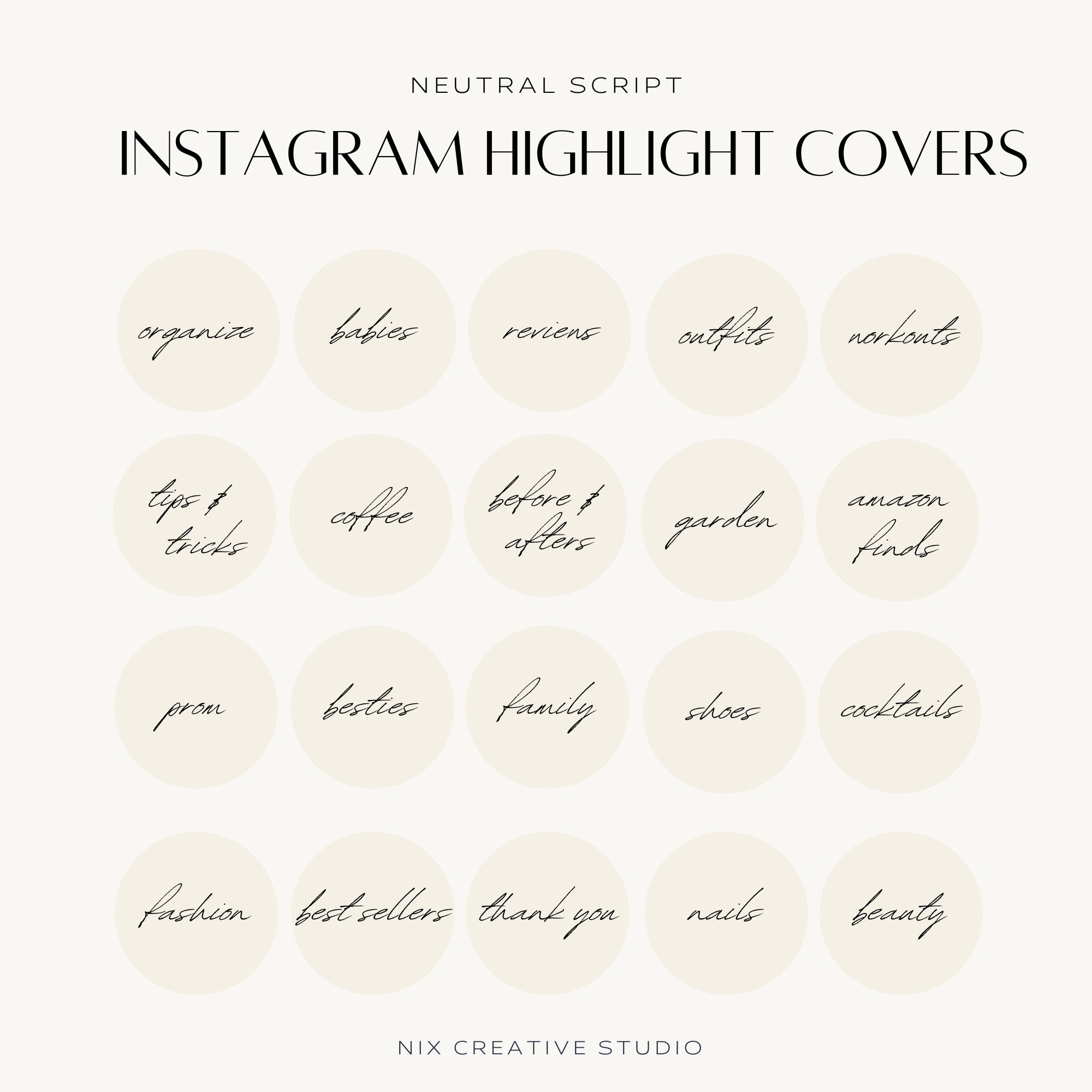 40 Instagram Highlight Covers | Neutral Script | Customizable Canva ...