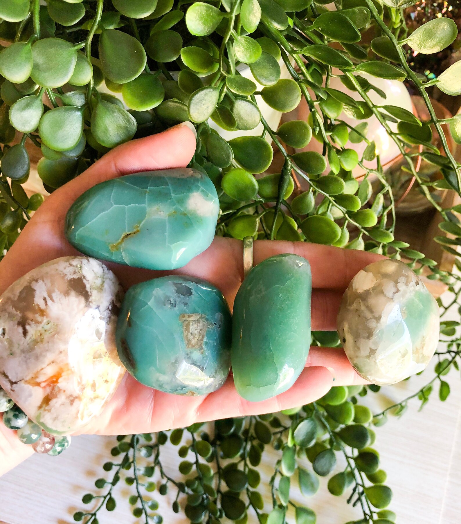 Green Flower agate palm Etsy