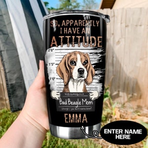 Beagle Dog Mom Personalized Tumbler 20oz, Custom Name Thermos Tumbler cups 20oz Stainless steel