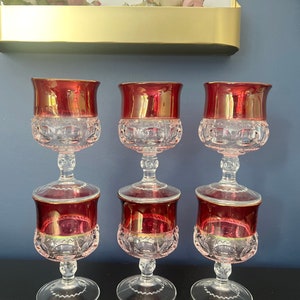 Set of 6 Indiana Glass Kings Crown Thumbprint Glasses