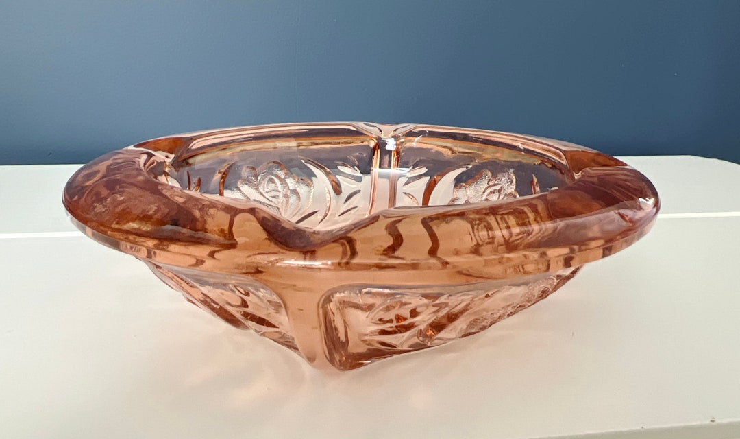 Vintage Indonesia Pink Glass Ashtray Etsy