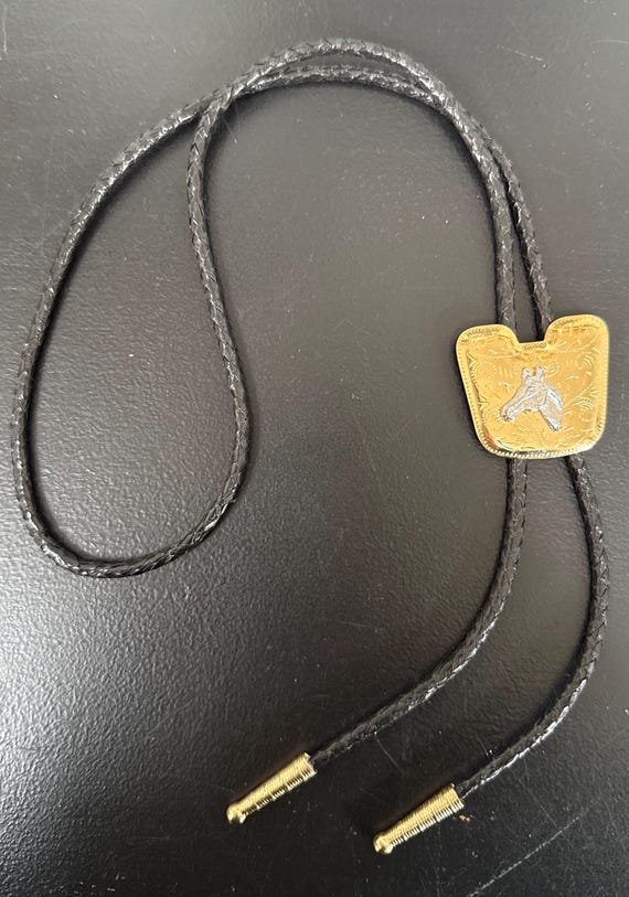 Vintage Gold and Silver Tone Bolo Tie With Horse - Etsy display picture 1