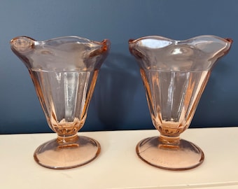 Set of two Vintage KIG Indonesia Pink Glass Dessert Glasses