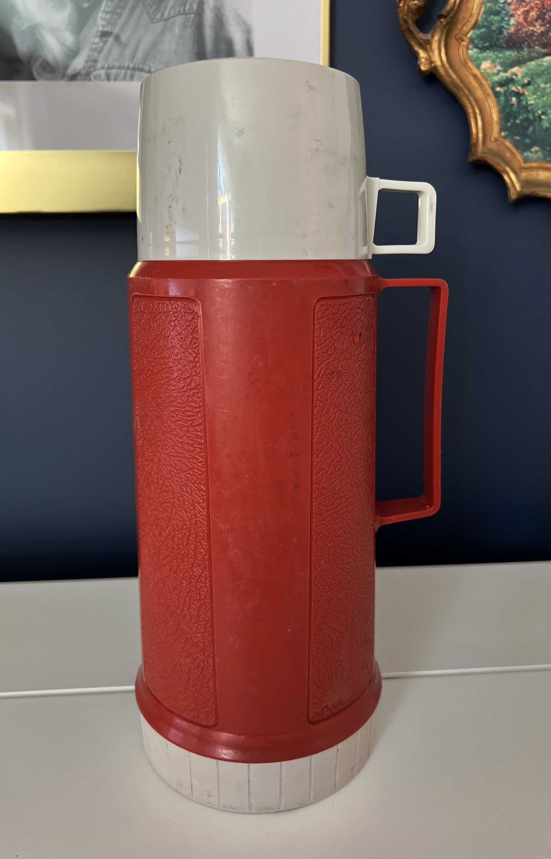 Glacière thermos vintage rétro rouge bleu jaune pique-nique
