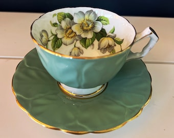 Aynsley Sage Green and Dogwood Teacup