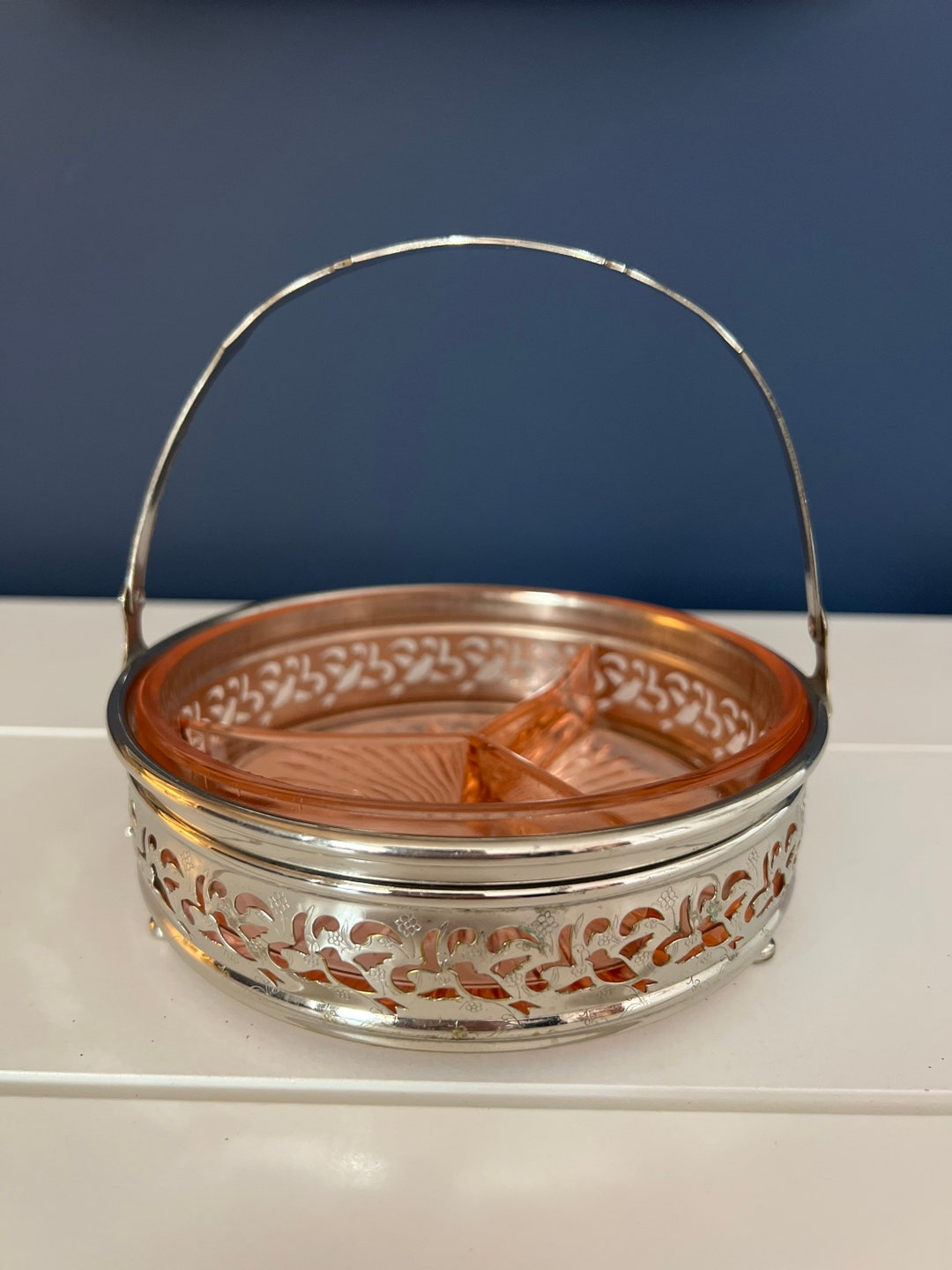 Vintage Pink Glass Ashtray With Metal Holder Etsy