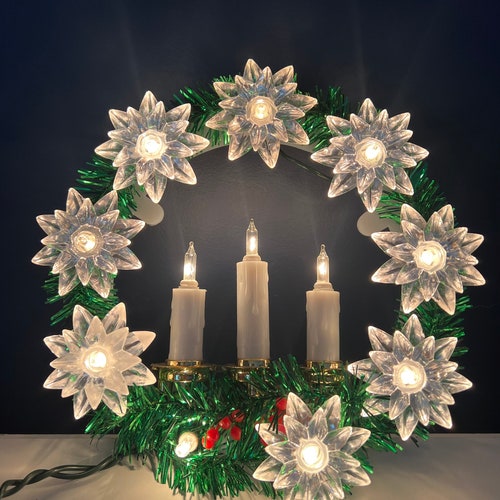 Vintage Metallic Wreath Tree Top Topper With Candle Blinking Etsy