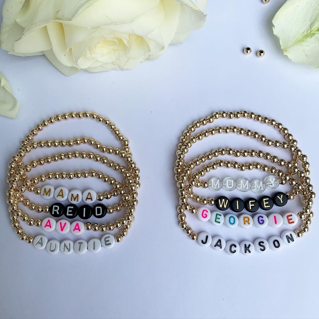 Custom 14k Gold Filled Personalised Name Bead Bracelet Stacking