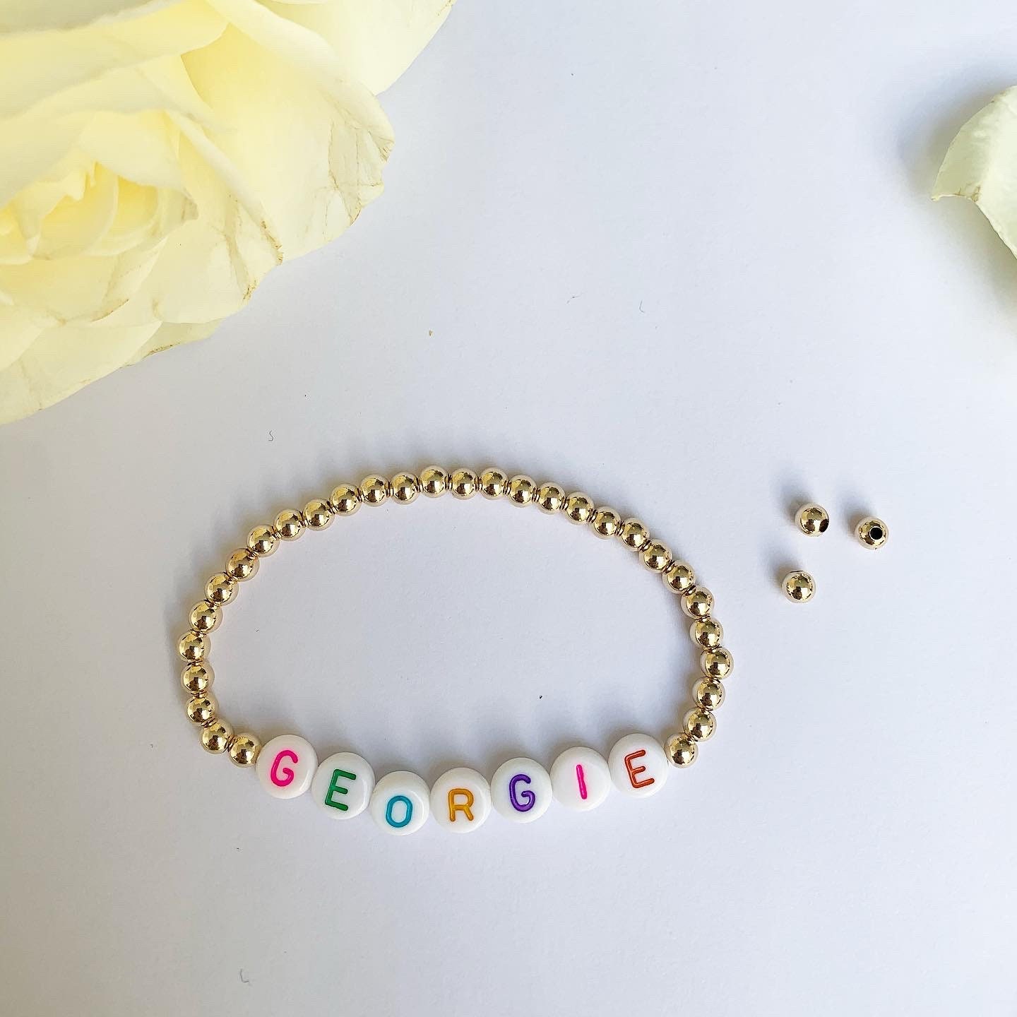 Custom 14k Gold Filled Personalised Name Bead Bracelet Stacking