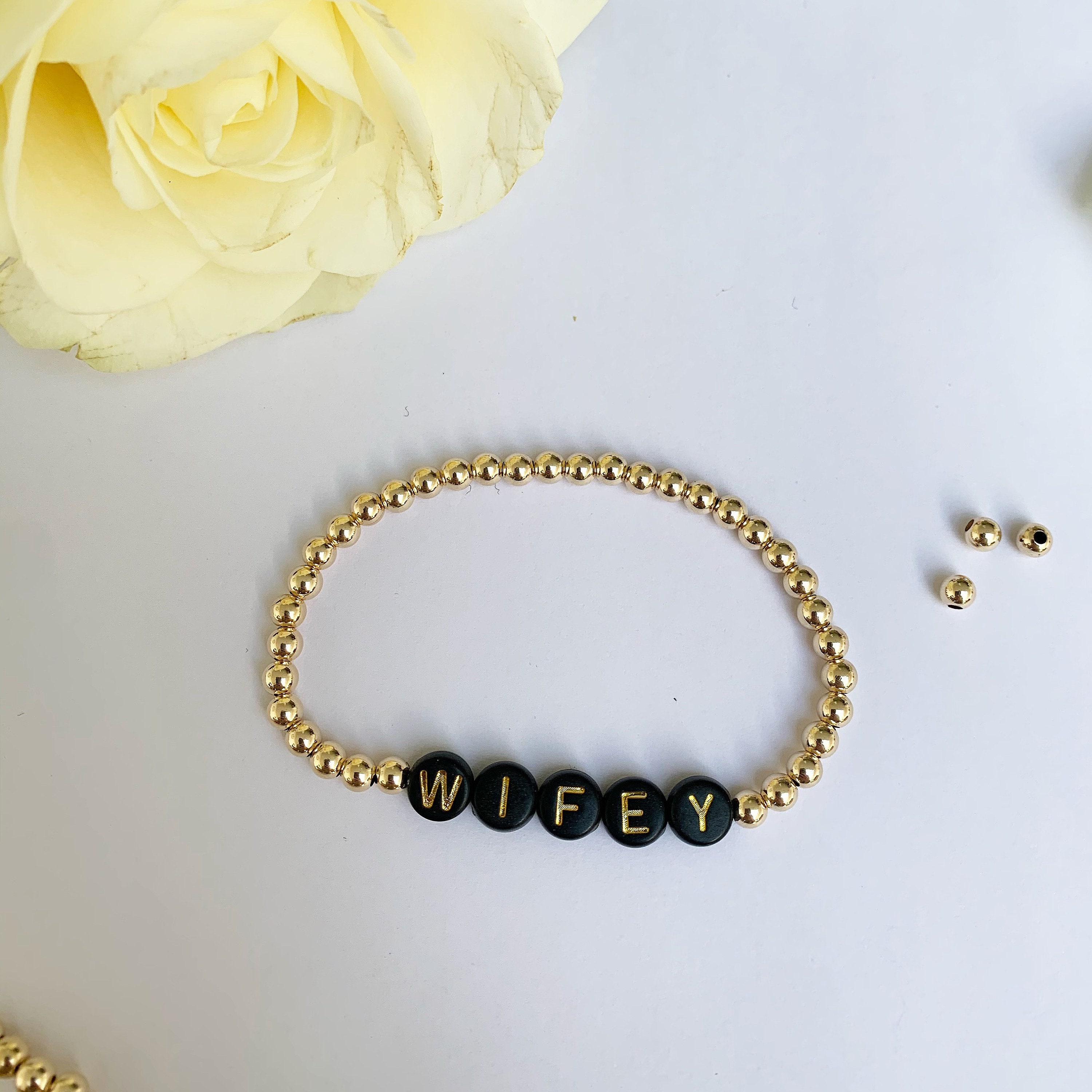 Custom 14k Gold Filled Personalised Name Bead Bracelet Stacking
