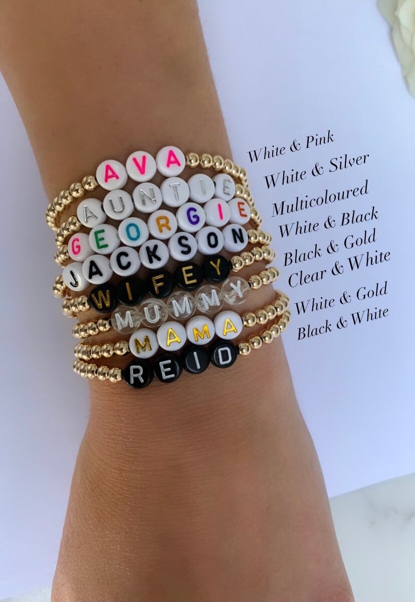Custom 14k Gold Filled Personalised Name Bead Bracelet Stacking