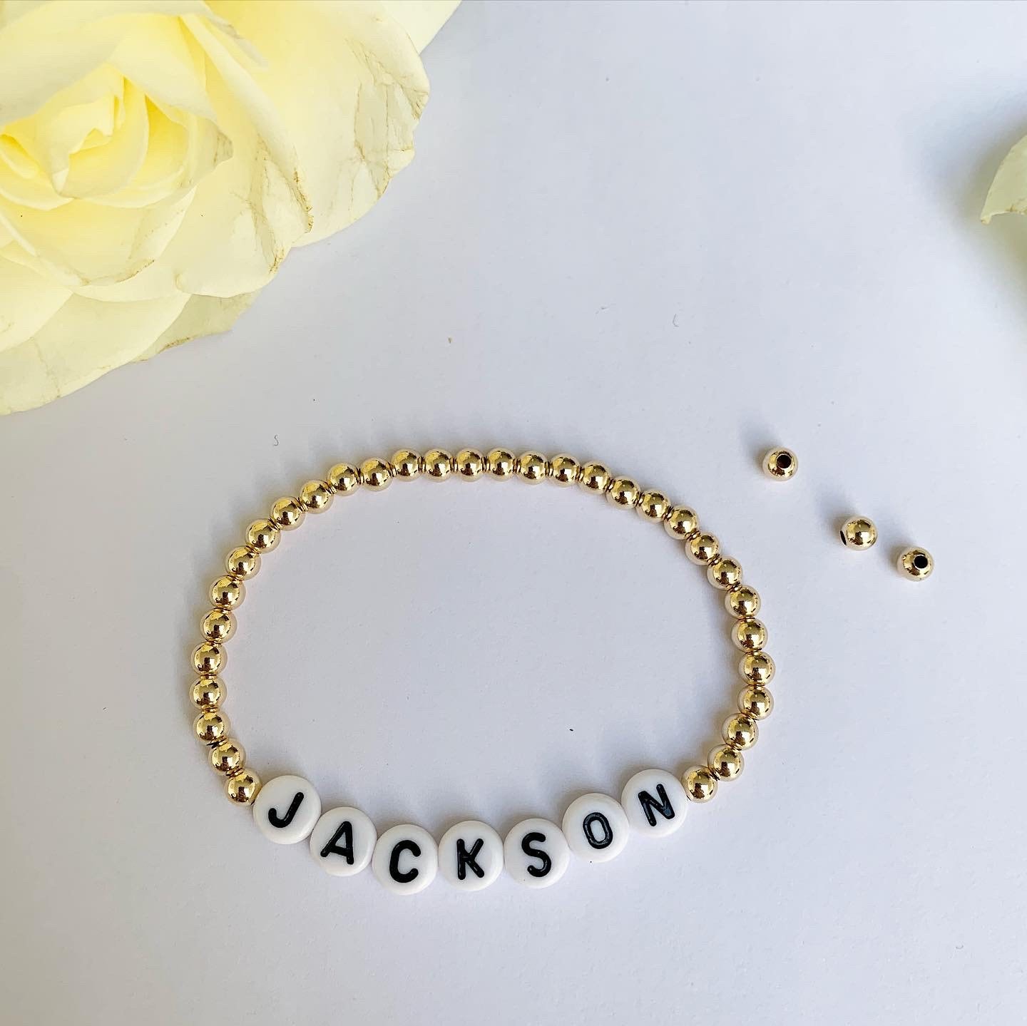 Custom 14k Gold Filled Personalised Name Bead Bracelet Stacking