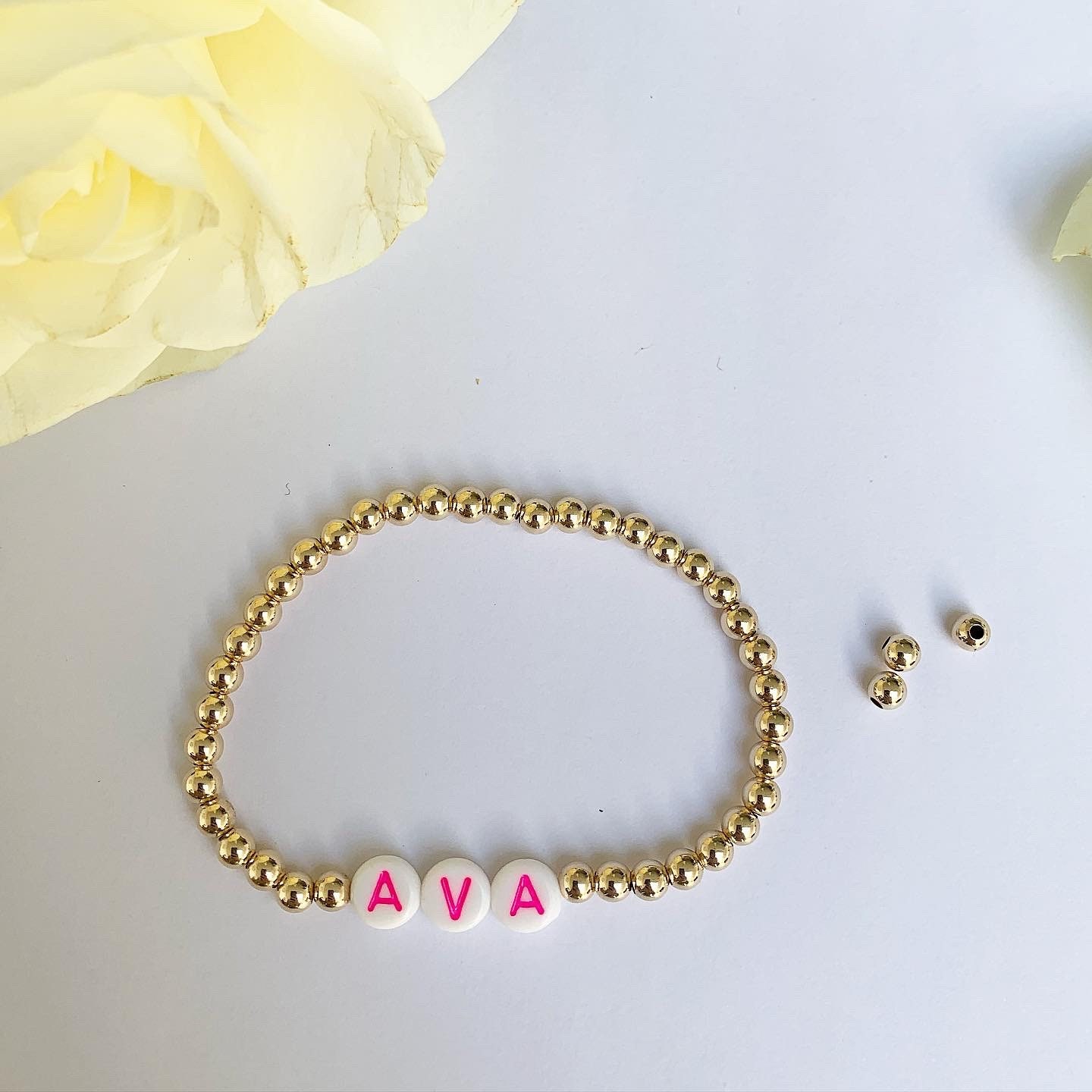 Custom 14k Gold Filled Personalised Name Bead Bracelet Stacking