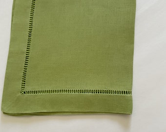 Set of 10 Napkins Linen Hemstitch- Spring Green