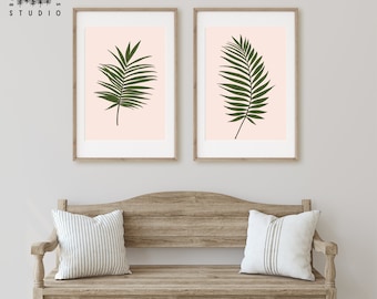 Botanical Prints, Green Wall Art, Botanical Wall Art Set Of 2, Art Prints, Set Of 2 Prints, Large Wall Art, palm Green Digital Prints