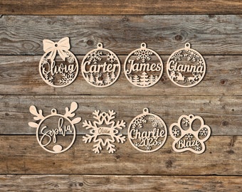 Personalized Wooden Christmas Ornaments - 8 Festive Styles to Choose From - Custom Christmas Tree Ornaments - Christmas Baubles