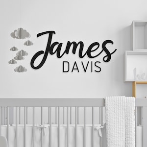 Letrero con nombre personalizado / Decoración personalizada para guardería / Baby Shower / Decoración de pared / Letrero con nombre de madera / Nombre y segundo nombre o apellido / Letra de madera
