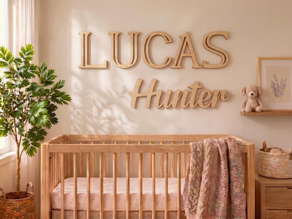 Personalized Wooden Baby Name Sign, Custom Nursery Wall Decor Above Crib