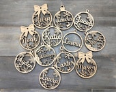 Personalized Christmas Ornaments, Custom Christmas tree Decor, Wood Xmas decor, Laser Cut Names, Christmas Bauble, Gift Tags, Your Logo