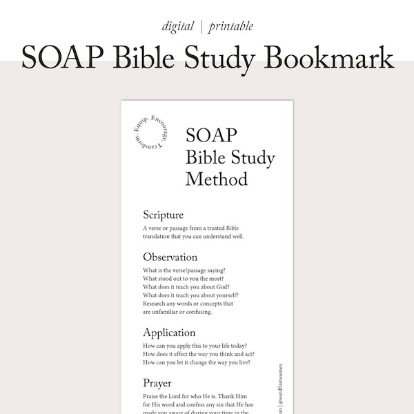 SOAP Bible Study Bookmark | Bible Study Tools | SOAP Bible Study Method | Printable