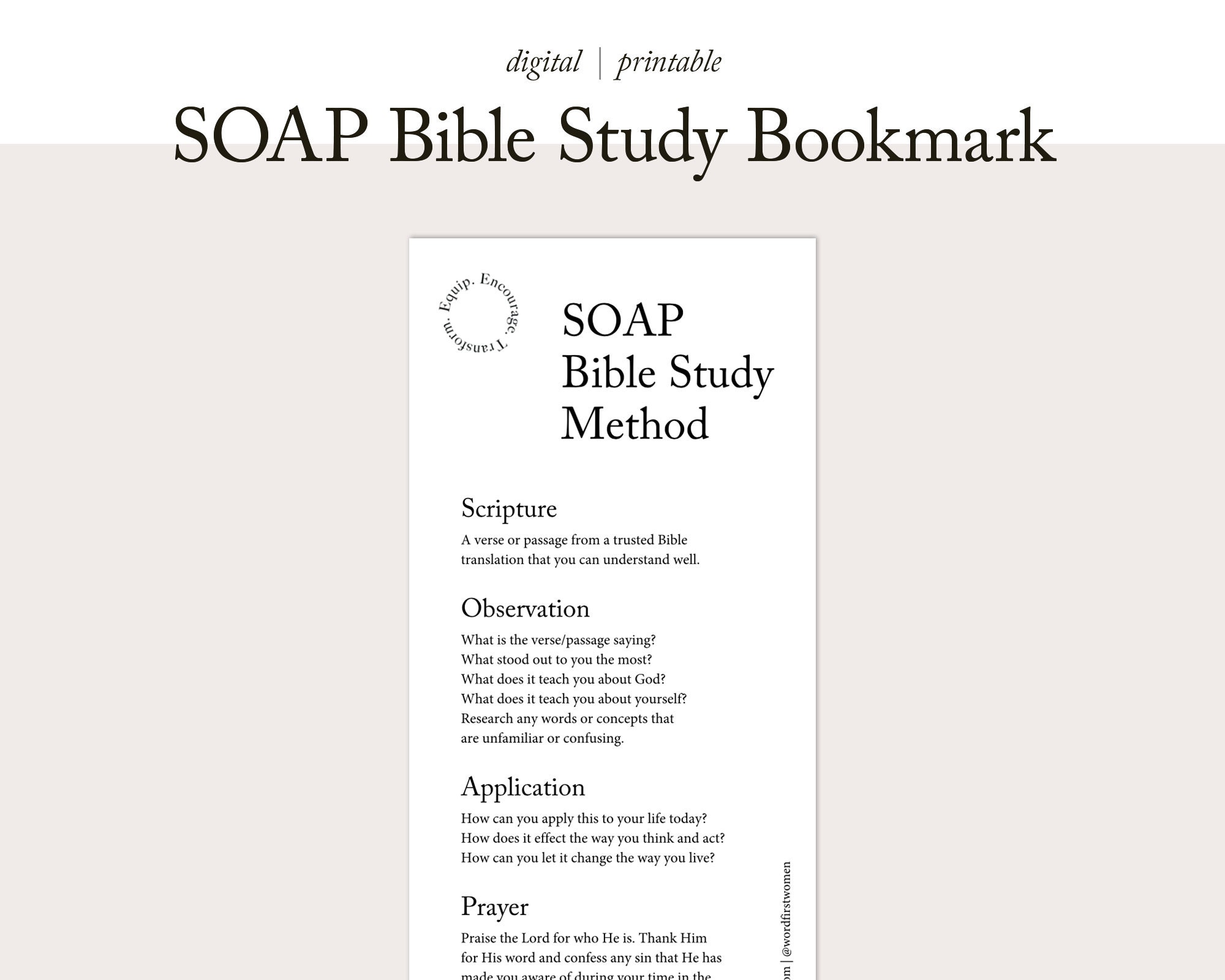SOAP Bible Study Bookmark Bible Study Tools SOAP Bible Study Method