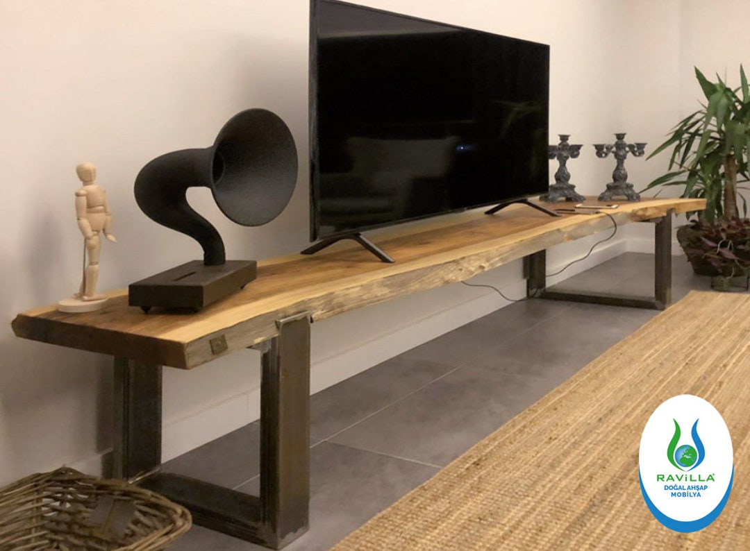 Minimalist Walnut Media Console/live Edge TV Stand/solid Wood Etsy