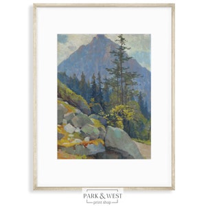 Mountainside Digital Printable Art Vintage Mountain Landscape Painting ...