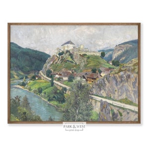 Mountain Village | Vintage European Landscape Painting | Digital Printable Art