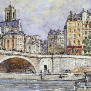 Seine View | Vintage Paris Print | Digital Printable Wall Art | Paris Seine Painting image 2