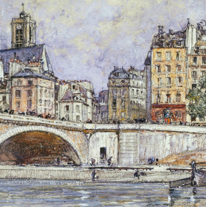 Seine View | Vintage Paris Print | Digital Printable Wall Art | Paris Seine Painting image 2
