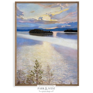 Lakeview At Dusk | Digital Printable Art | Vintage Lake Painting | Coastal Print