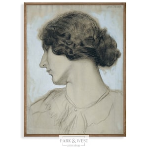 Portrait In Profile | Vintage Portrait of a Woman Drawing | Digital Printable Art | Antique Portrait
