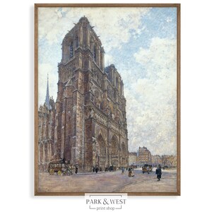 Vintage Notre Dame Cathedral Print | Digital Printable Art | Paris Cityscape Oil Painting