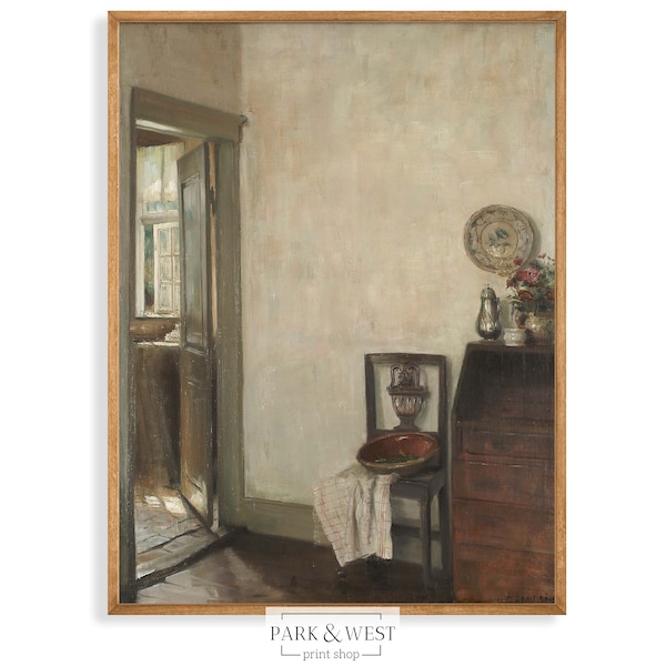 Interior Still Life | Vintage Neutral Interior | Digital Printable Art | Danish Interior Painting