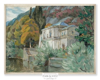 Lake Como Villa | Digital Printable Art | Vintage Italian Landscape Oil Painting