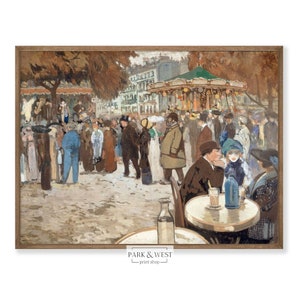 Pariser Straßenmesse-Gemälde | Vintage Pariser Straßenszene | Pariser Café Druck | Digital druckbare Kunst