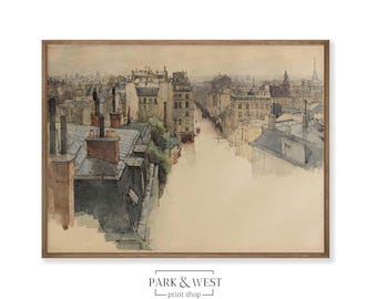 View from Montmartre | Vintage Paris Art | Digital Printable Art | Antique European Drawing