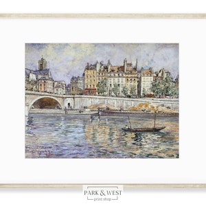 Seine View | Vintage Paris Print | Digital Printable Wall Art | Paris Seine Painting image 3