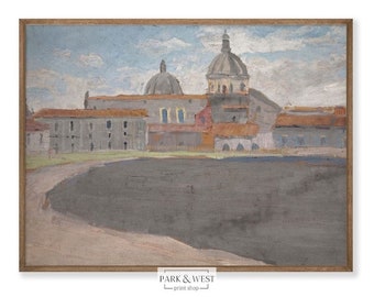 Italian Cathedral | Digital Printable Art | Vintage Italy Village Church Oil Painting