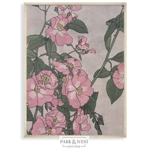 Rosas de la pradera / Arte imprimible digital / Vintage Pink Floral Still Life Print