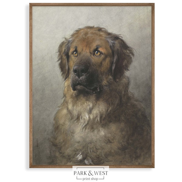 Otto Le Léonberg | Art numérique imprimable | peinture à l'huile de portrait d'animal de compagnie de chien européen vintage