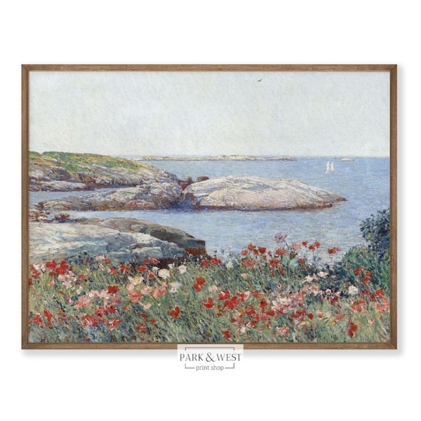 Côte du Maine | peinture vintage côtière de la Nouvelle-Angleterre | Art numérique imprimable | Impression de paysage marin antique