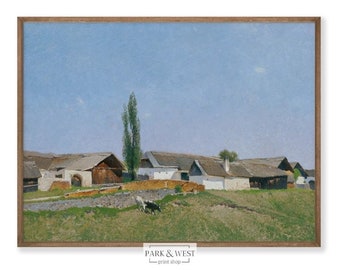 Rural Village | Vintage Landscape Painting | Digital Printable Art | Antique European Village Art