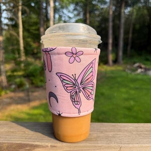 Celestial Butterfly, Cup Cozy, Coffee Cozy, Reusable, Drink Sleeve, Iced Coffee Cozy